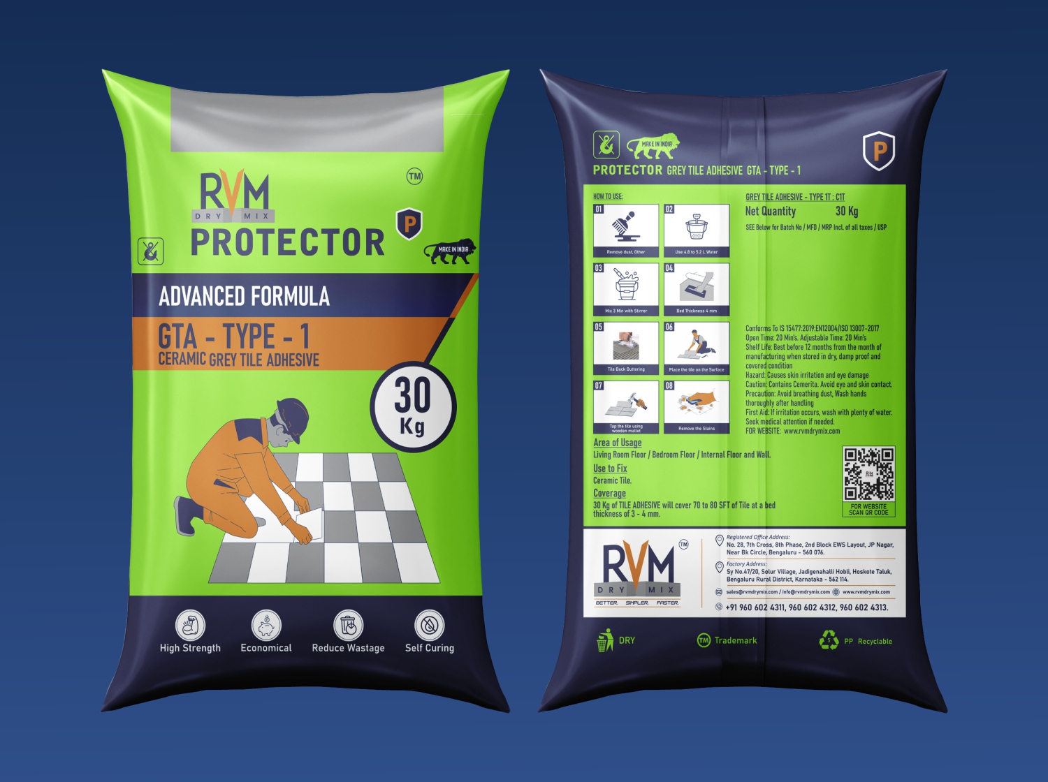Protector GTA-1 Grey Tiles Adhesive - RVM DRY MIX